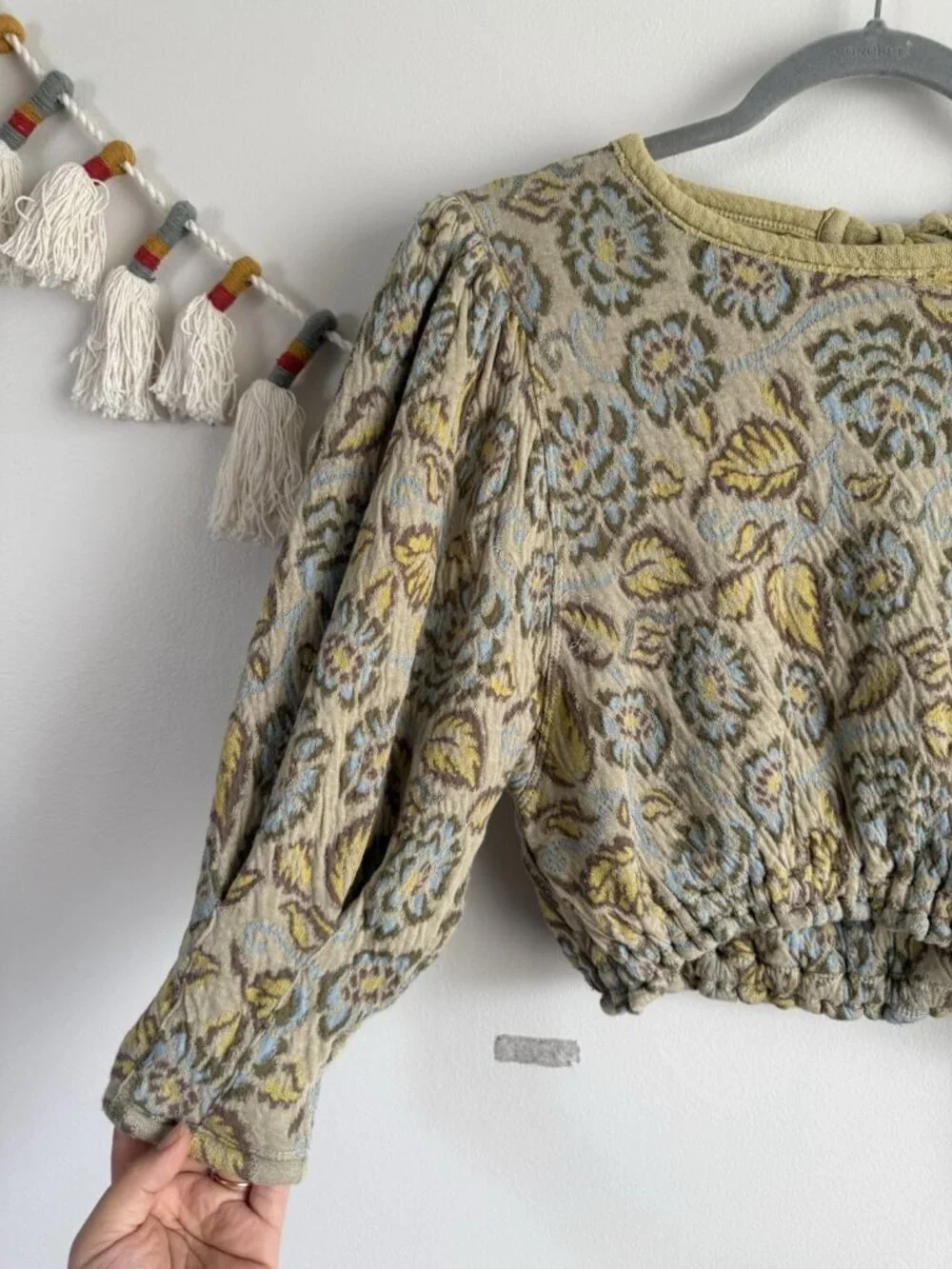Free People No Ordinary Paisley Cottage Puff Sleeve Sweater Top Dainty Feminine